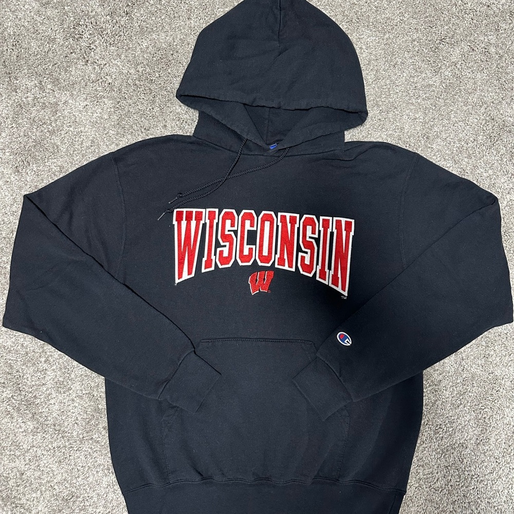 Champion Wisconsin Embroidered and Appliquéd Hoodie Sweatshirt Size M